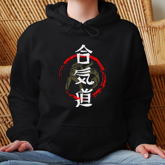 Black Aikido 合気道 Japanese Kanji Premium Hoodie - Kanji Soul