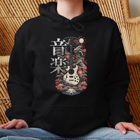 Black Music 音楽 Japanese Guitar Hoodie - Kanji Soul