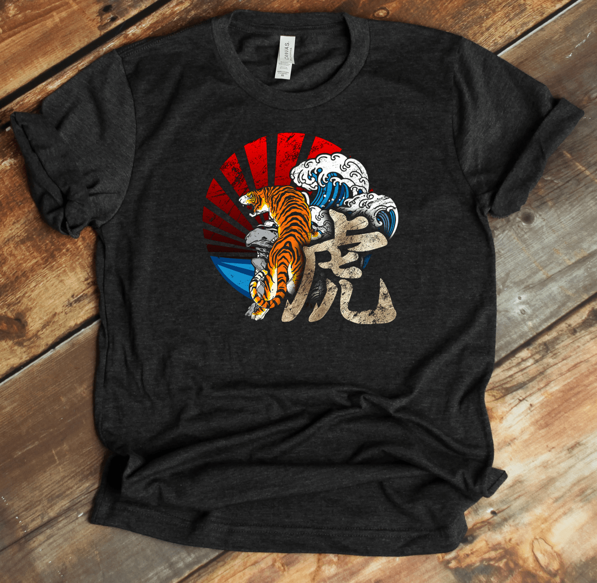 Dark Grey Heather Tiger Kanji Premium T-Shirt - KanjiSoul