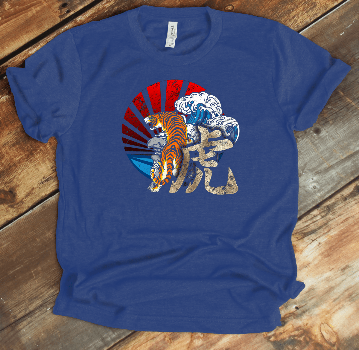 Heather True Royal Tiger Kanji Premium T-Shirt - KanjiSoul