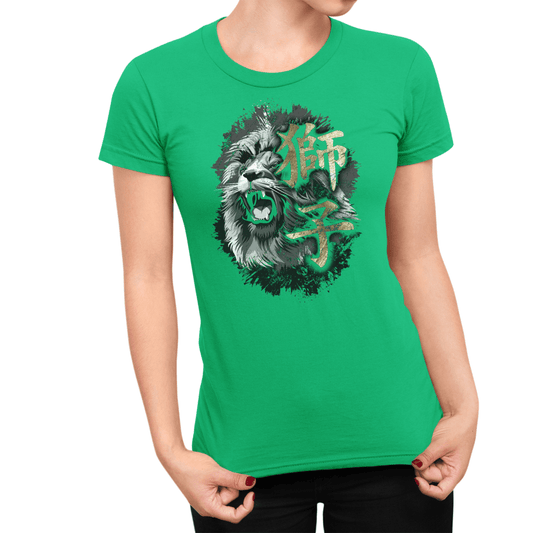 Irish Green Lion Symbol Japanese Graphic Shirt for Women - Kanji Soul