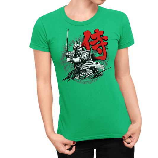 Irish Green Samurai Symbol Japanese Graphic Shirt for Women - Kanji Soul