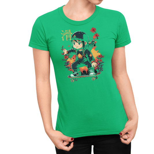Irish Green Skater Symbol Japanese Graphic Shirt for Women - Kanji Soul
