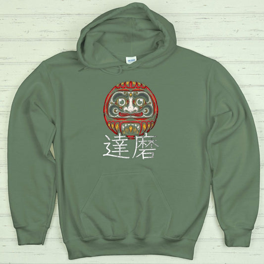 Military Green Daruma 達磨 Japanese Kanji Premium Hoodie - Kanji Soul