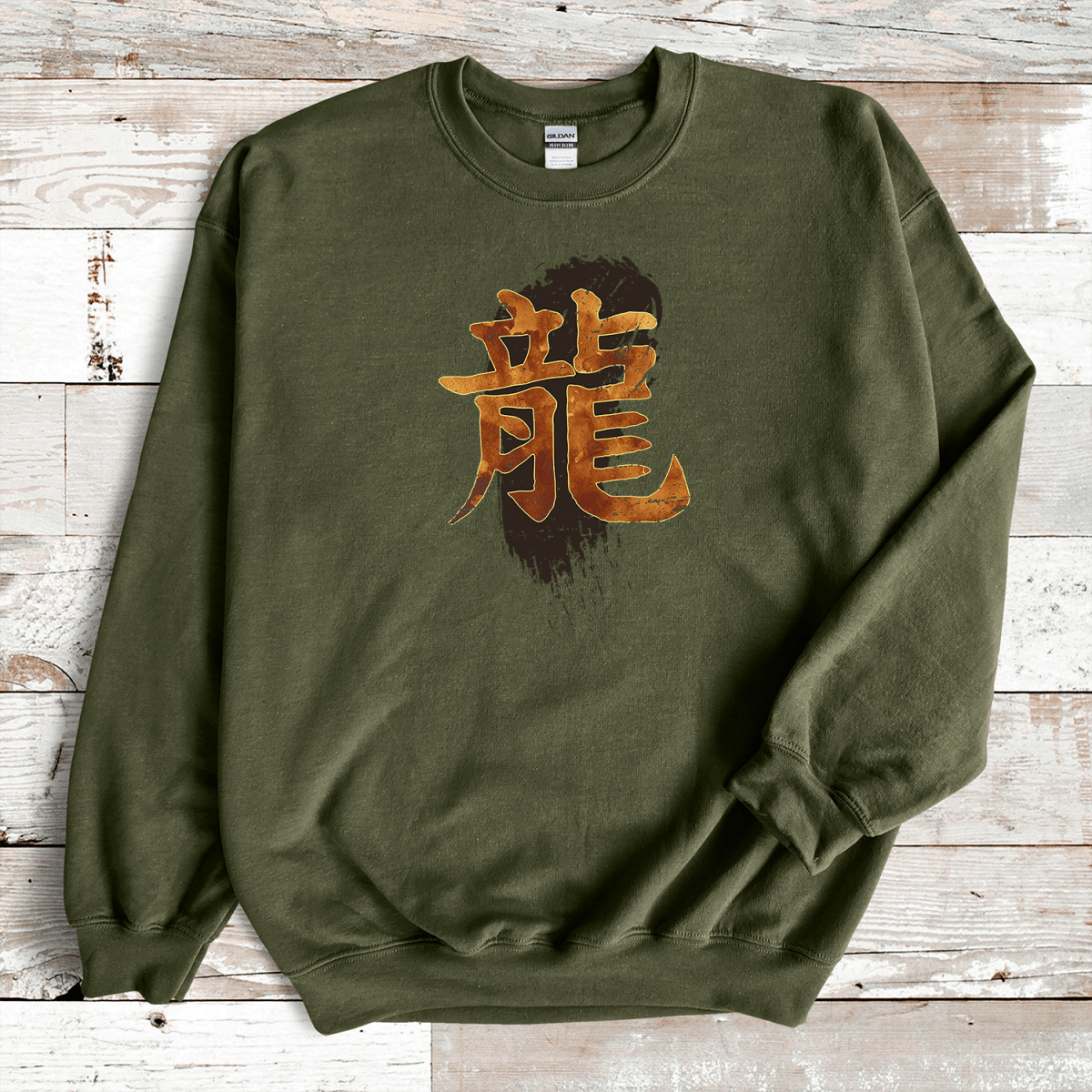 Military Green Dragon Kanji Premium Sweatshirt - KanjiSoul