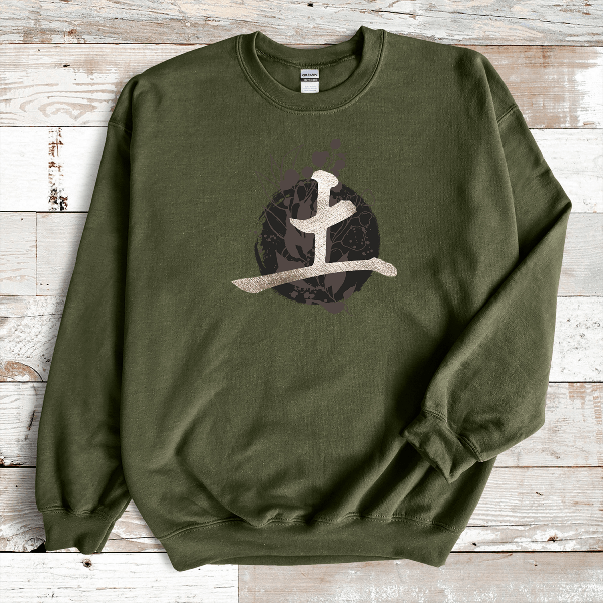 Military Green Earth (Tsuchi) Kanji Premium Sweatshirt - KanjiSoul