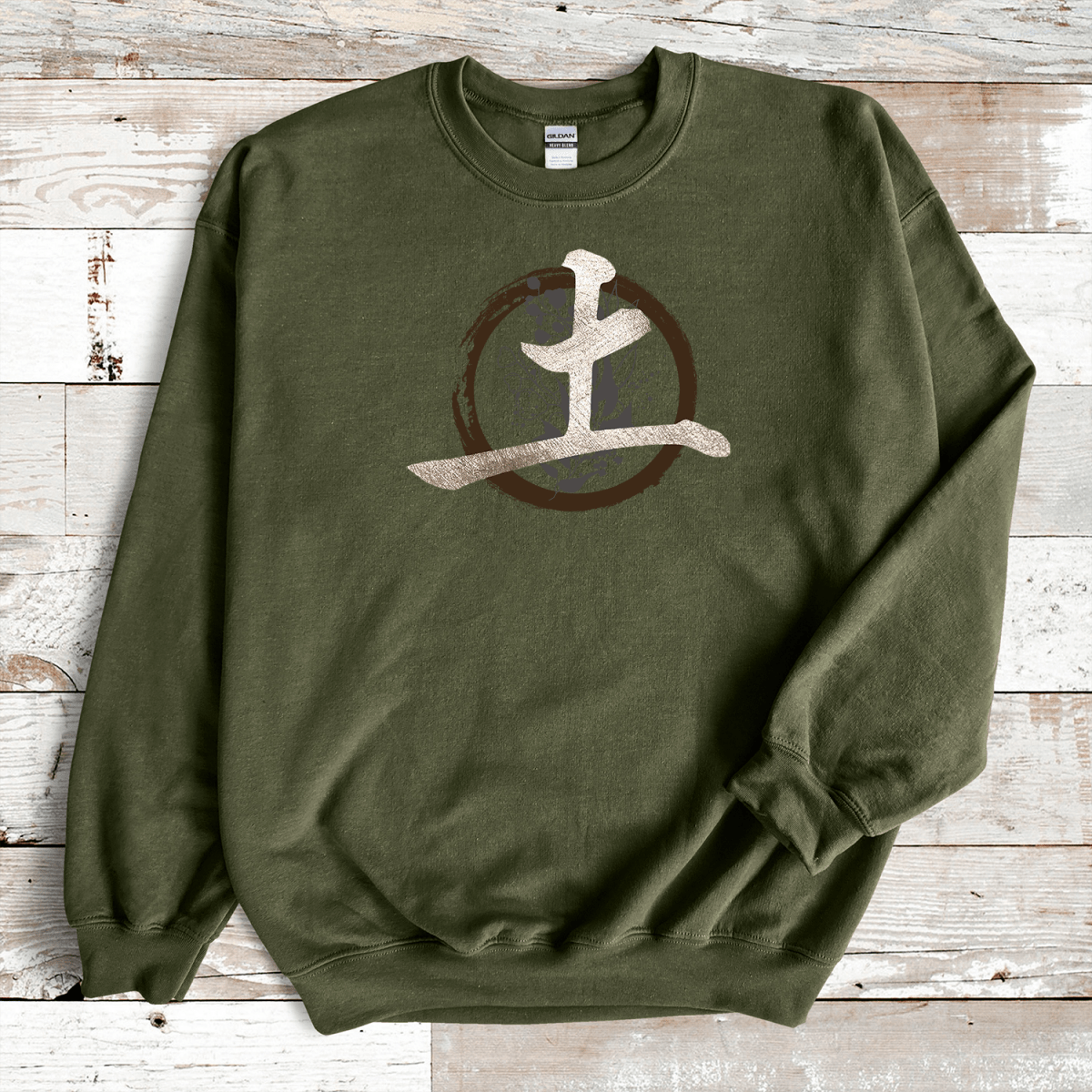 Military Green Earth (Tsuchi) Kanji Premium Sweatshirt - KanjiSoul