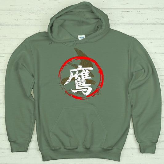 Military Green Hawk 鷹 Japanese Kanji Premium Hoodie - Kanji Soul