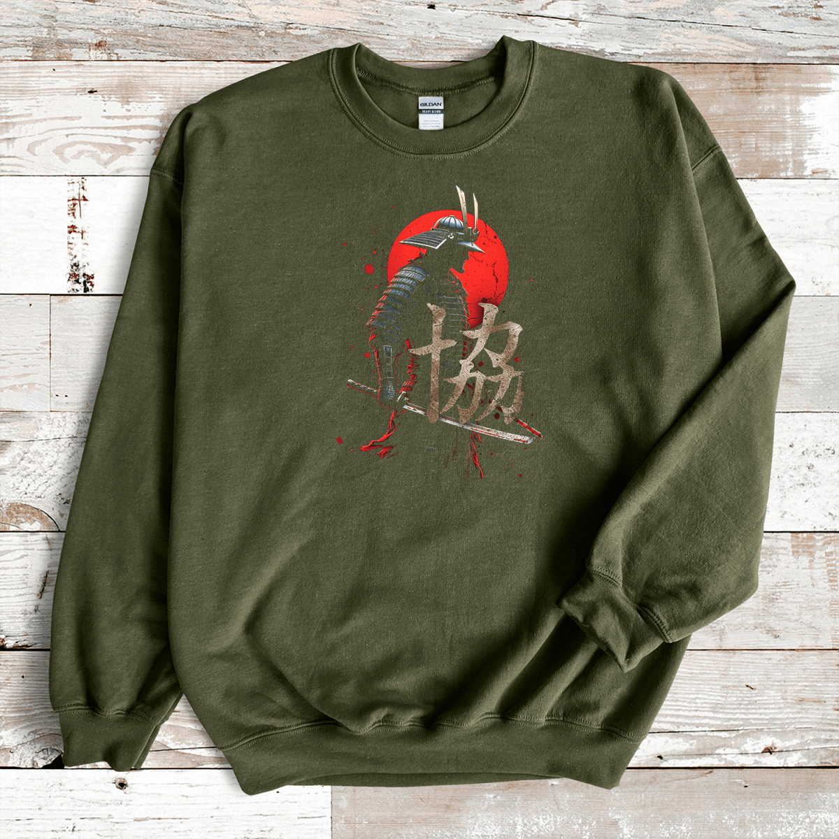 Military Green Kana / Kyo Kanji Premium Sweatshirt - KanjiSoul