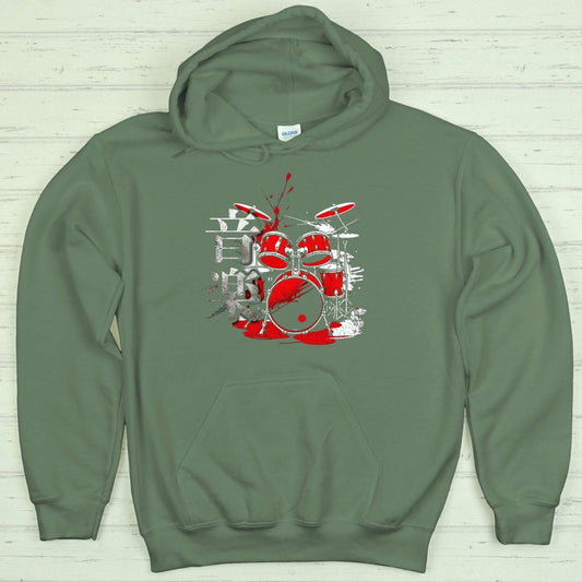Military Green Music 音楽 Japanese Kanji Drummer Hoodie - Kanji Soul