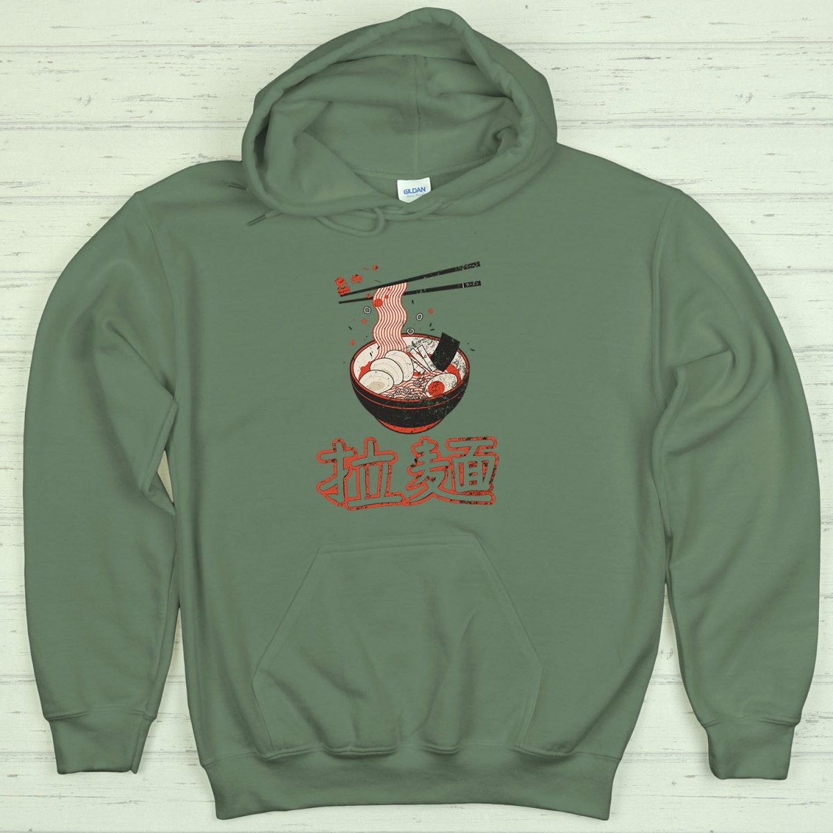 Military Green Ramen 拉麺 Japanese Kanji Premium Hoodie - Kanji Soul