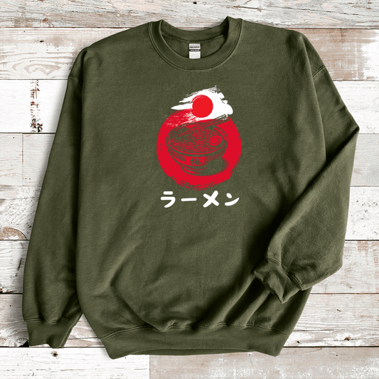 Military Green Ramen Minimalist Kanji Premium Sweatshirt - KanjiSoul
