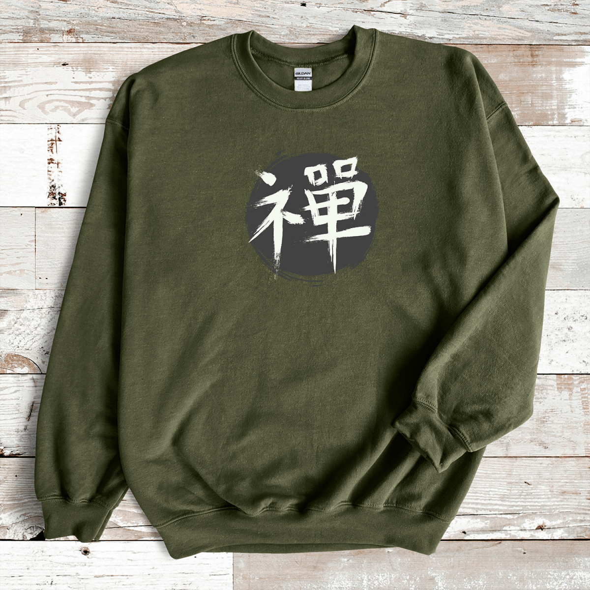 Military Green Zen Kanji Premium Sweatshirt - KanjiSoul