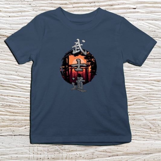 Navy Bushido Kanji Kids T-Shirt – 武士道 Japanese Inspired Shirt - Kanji Soul