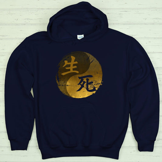 Navy Life and Death 生死 Japanese Kanji Premium Hoodie - Kanji Soul
