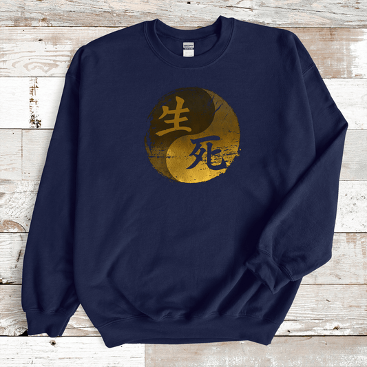 Navy Life & Death 生死 Japanese Kanji Sweatshirt - Kanji Soul