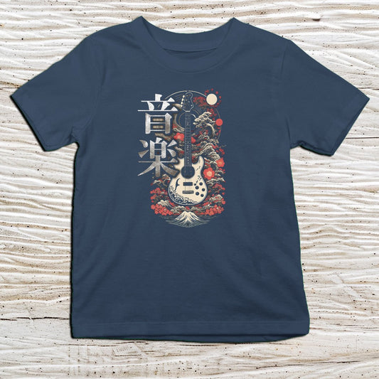 Navy Music Guitar Kanji Kids T-Shirt – 音楽 Japanese Inspired Shirt - Kanji Soul