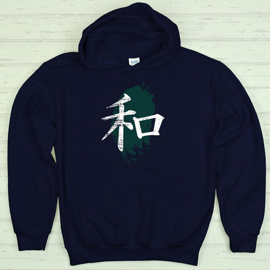 Navy Peace 和 Japanese Kanji Premium Hoodie - Kanji Soul