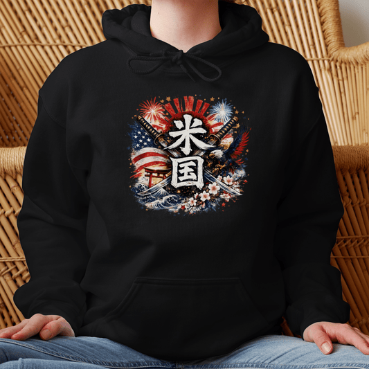 S American Spirit Japanese Kanji Patriotic Hoodie - Kanji Soul