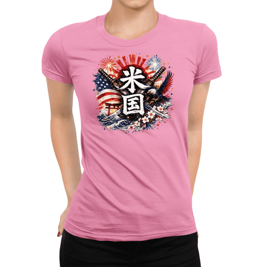 S American Spirit Japanese Kanji Patriotic Women's T-Shirt - Kanji Soul