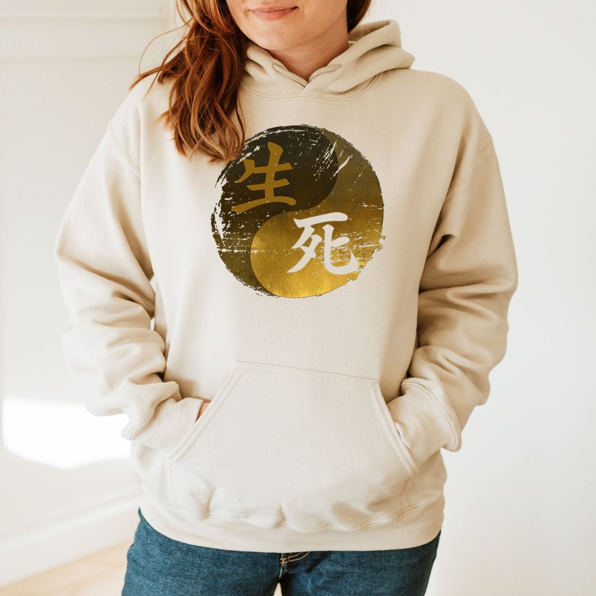 Sand Life and Death 生死 Japanese Kanji Premium Hoodie - Kanji Soul