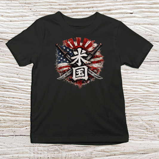 XS Stars and Stripes Japanese Kanji Patriotic Kids T-Shirt - Kanji Soul
