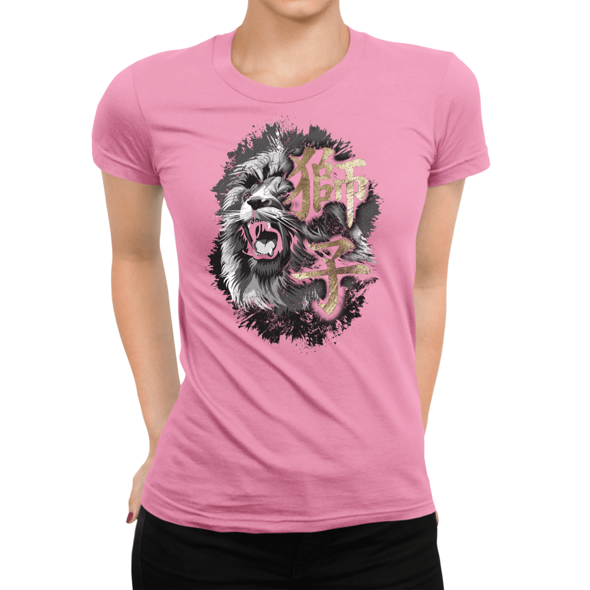 Azalea Lion Symbol Japanese Graphic Shirt for Women - Kanji Soul