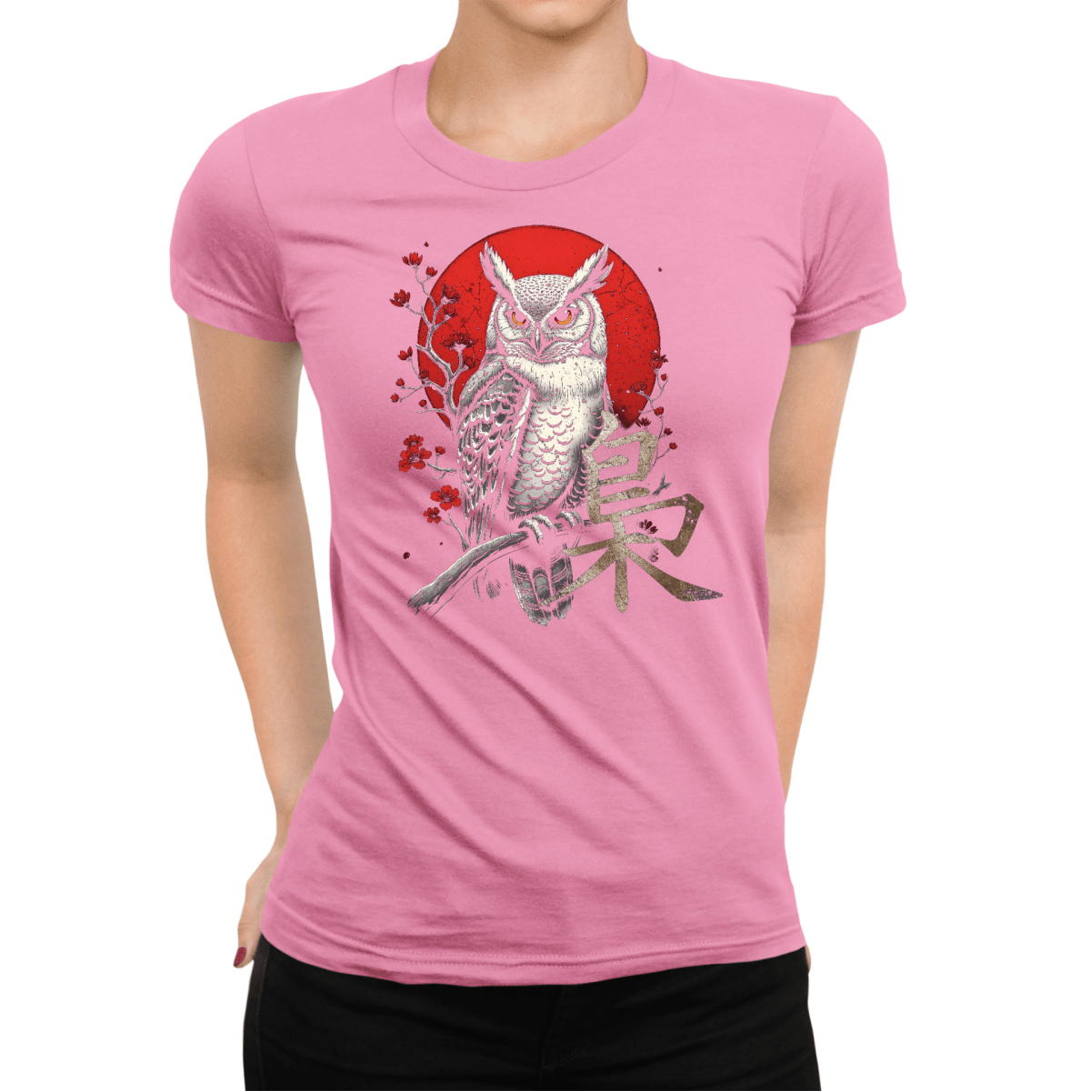 Azalea Owl Japanese Kanji Women's Graphic Shirt - Kanji Soul