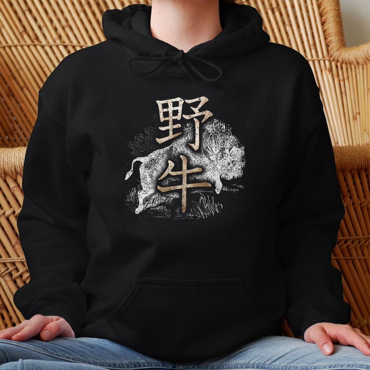 Black Buffalo 野牛 Japanese Kanji Premium Hoodie - Kanji Soul