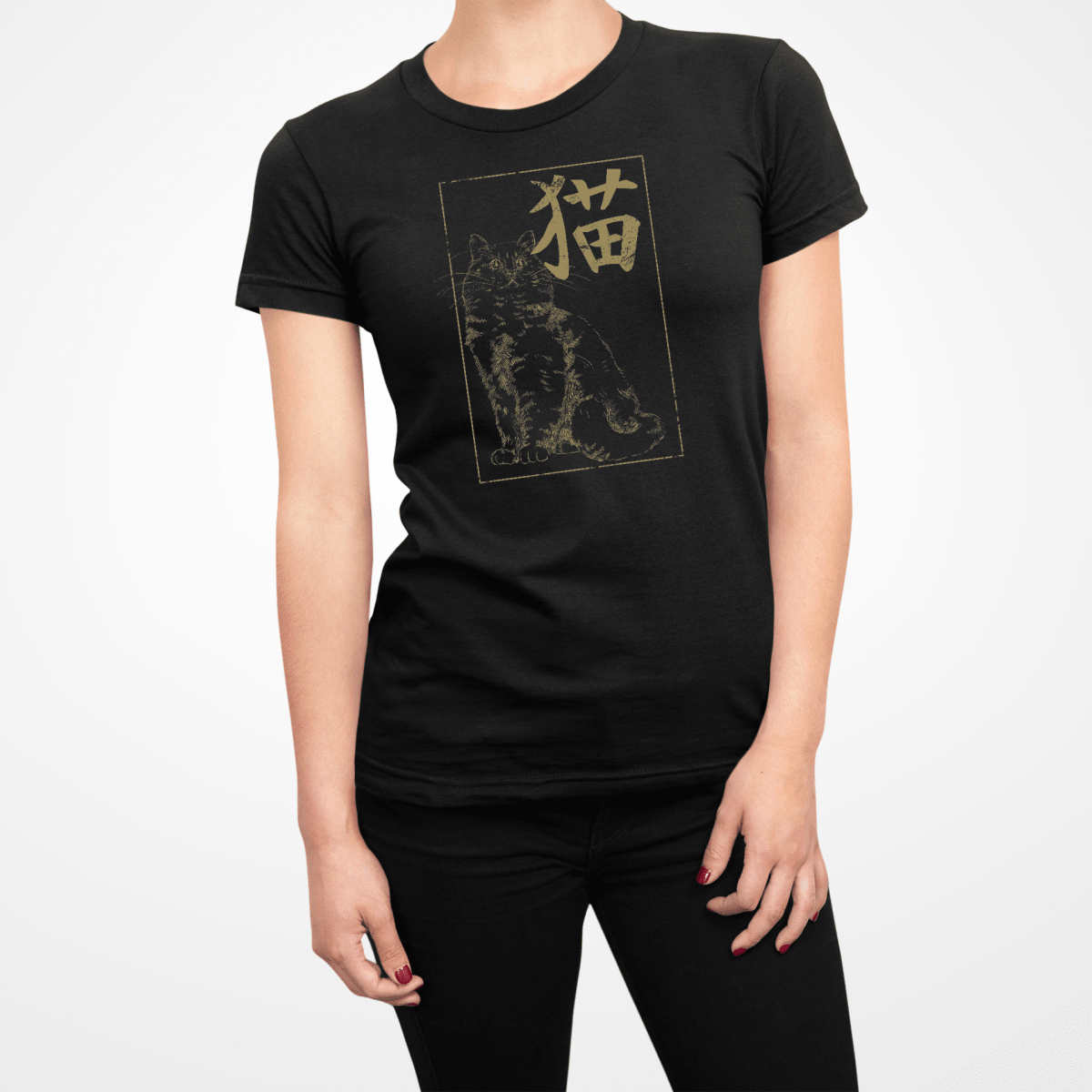 Black Cat Kanji Japanese Inspired Women's Shirt - Kanji Soul