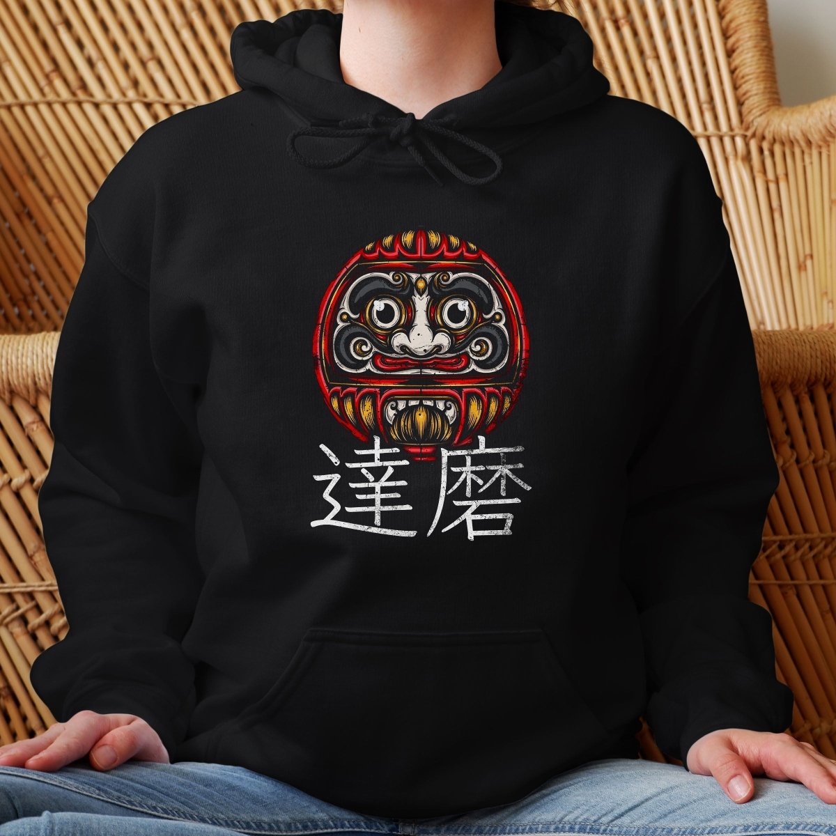 Black Daruma 達磨 Japanese Kanji Premium Hoodie - Kanji Soul