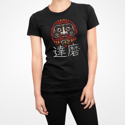 Black Daruma Japanese Kanji Women's Graphic Shirt - Kanji Soul