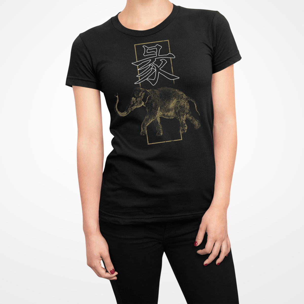 Black Elephant Japanese Kanji Women's Graphic Shirt - Kanji Soul