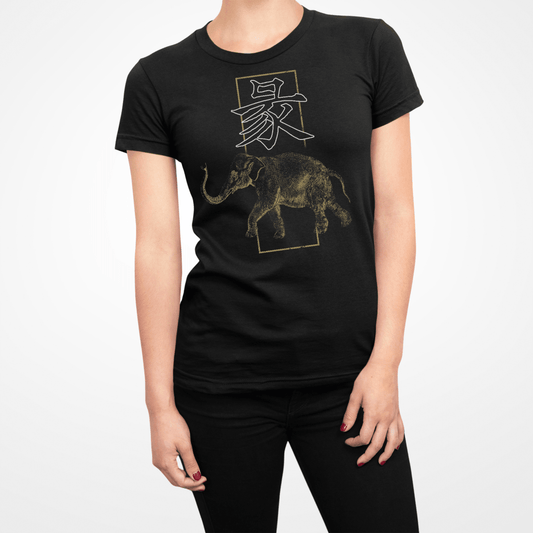 Black Elephant Japanese Kanji Women's Graphic Shirt - Kanji Soul