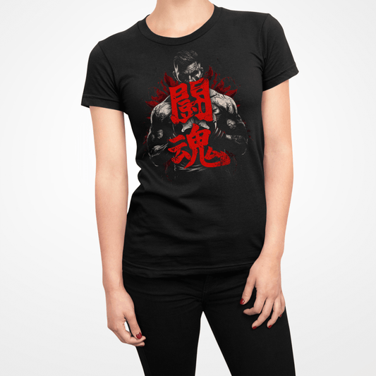 Black Fighting Spirit Kanji Japanese Inspired Women's Shirt - Kanji Soul