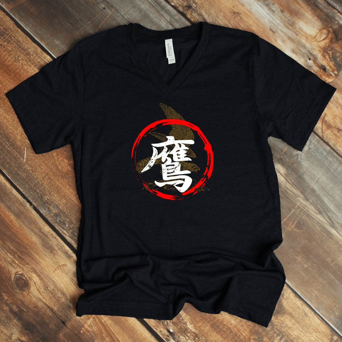 Black Hawk 鷹 Japanese Kanji V - Neck Shirt - Kanji Soul