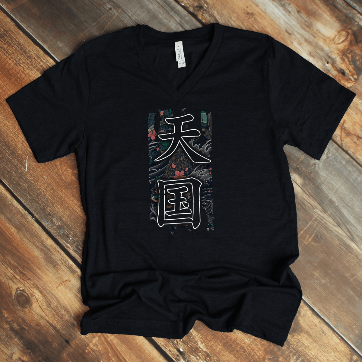 Black Heaven 天国 Japanese Kanji V - Neck Shirt - Kanji Soul