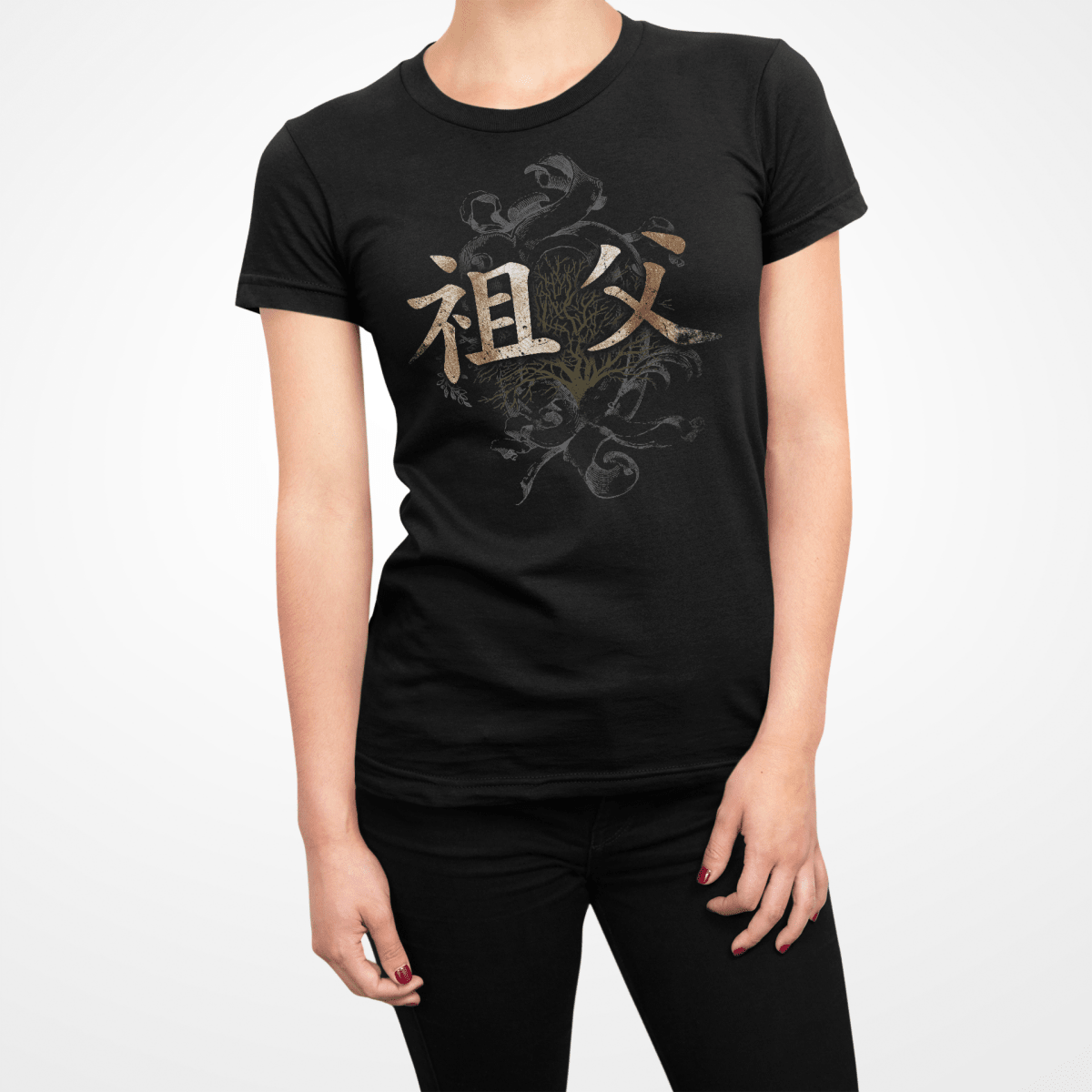 Black Japanese Grandfather Kanji Women's T Shirt - Kanji Soul