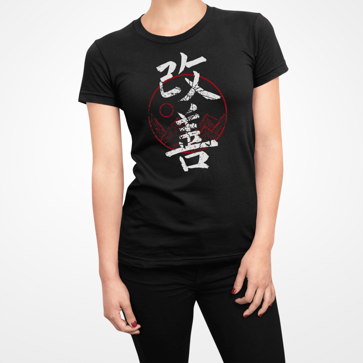 Black Japanese Kaizen Red Kanji Women's T Shirt - Kanji Soul