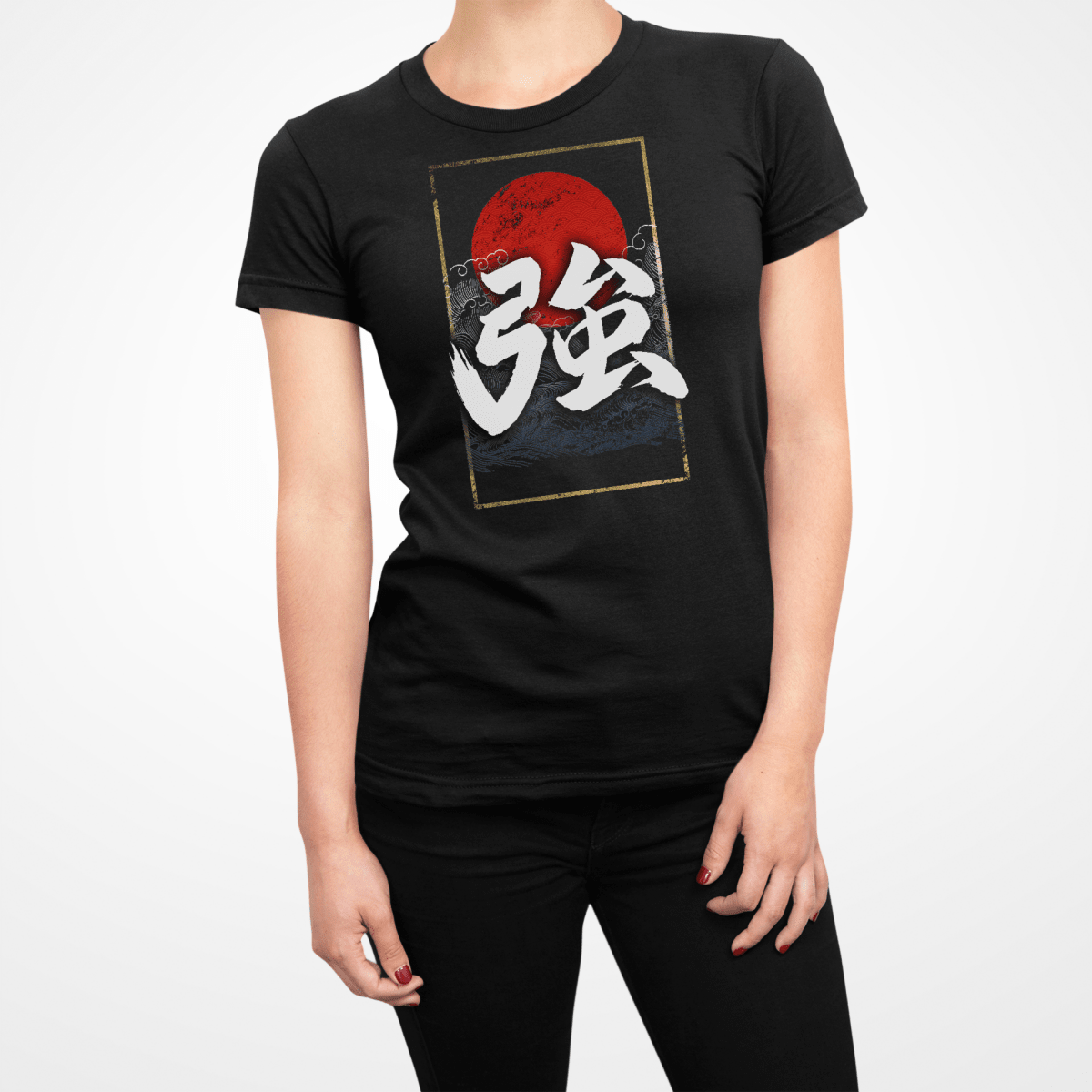 Black Japanese Kanji for Strong Women's Shirt - Kanji Soul