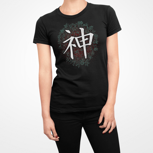 Black Kami Japanese Kanji Women's Graphic Shirt - Kanji Soul