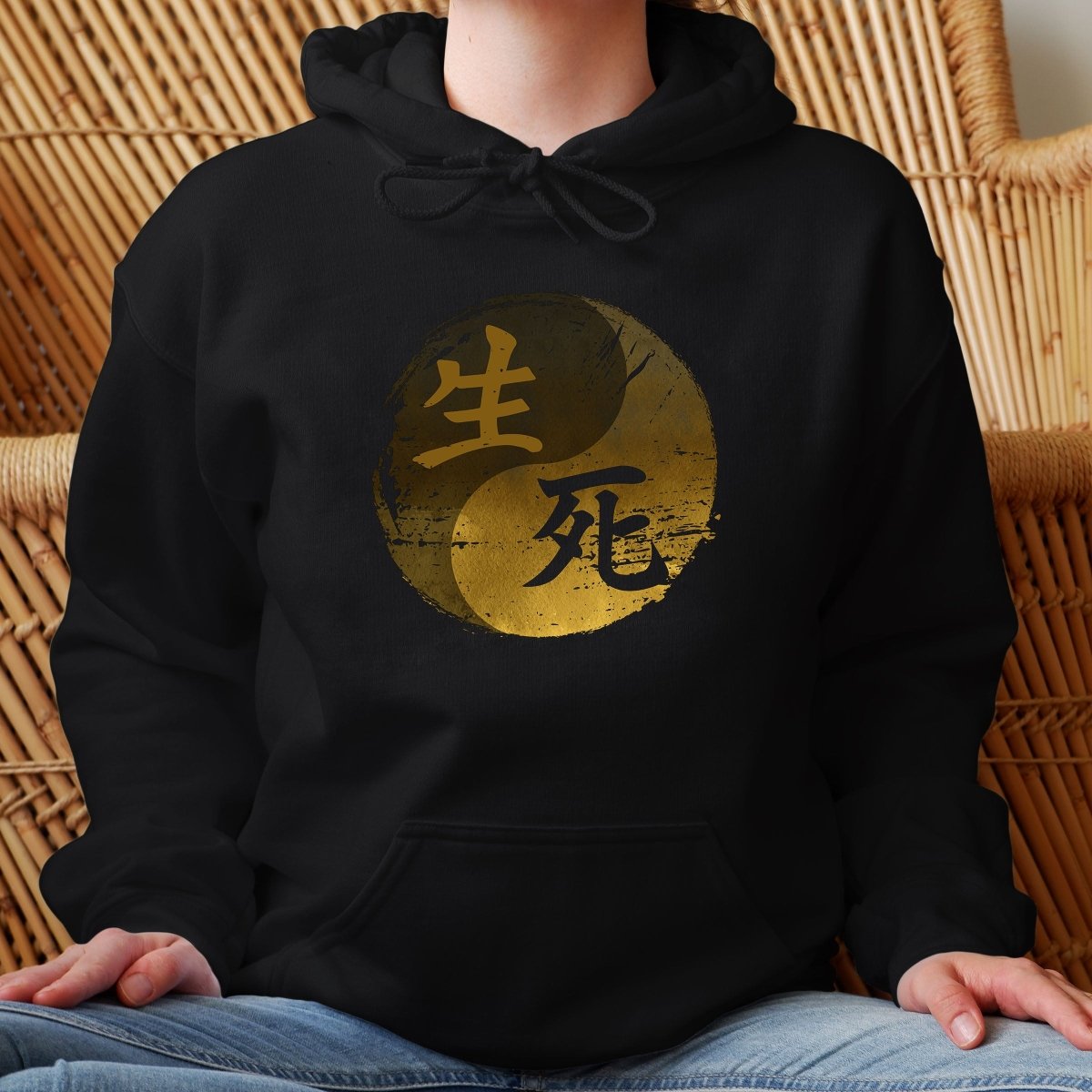 Black Life and Death 生死 Japanese Kanji Premium Hoodie - Kanji Soul