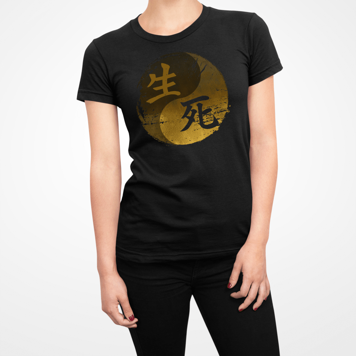 Black Life And Death Yin Yan Kanji Japanese Inspired Women's Shirt - Kanji Soul