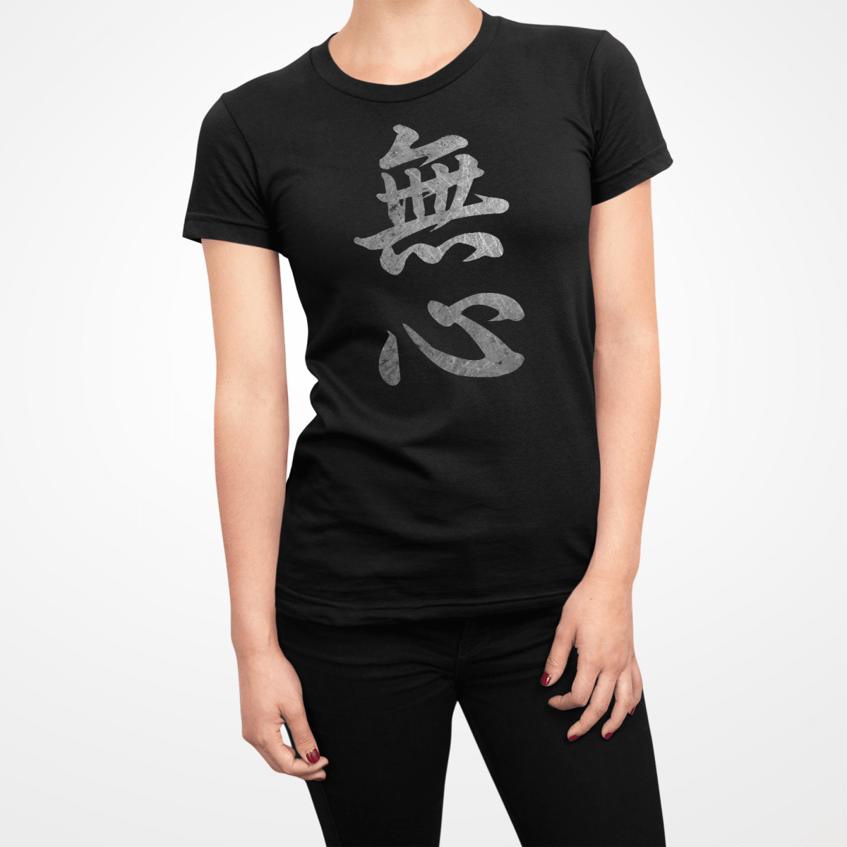 Black Mushin - No Mind Japanese Kanji Women's Graphic Shirt - Kanji Soul