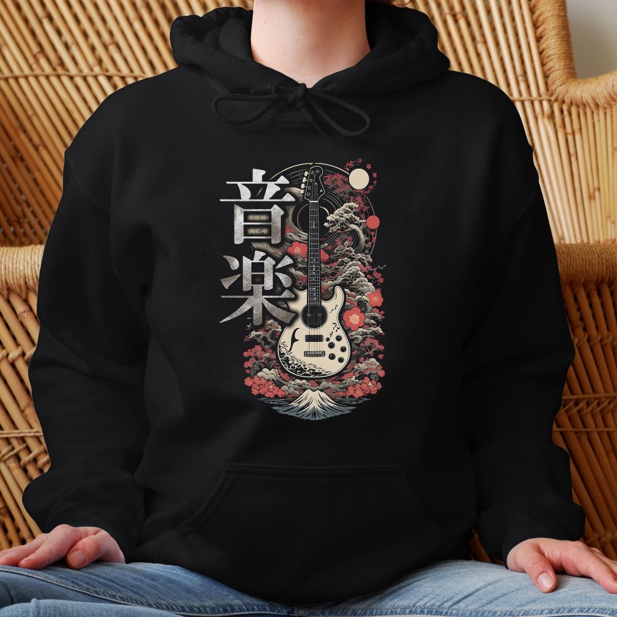 Black Music 音楽 Japanese Guitar Hoodie - Kanji Soul