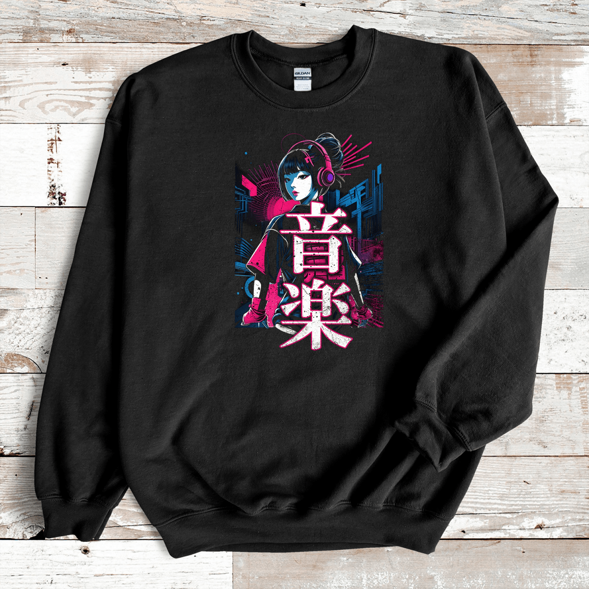 Black Music 音楽 Japanese Kanji Cyberpunk Sweatshirt - Kanji Soul