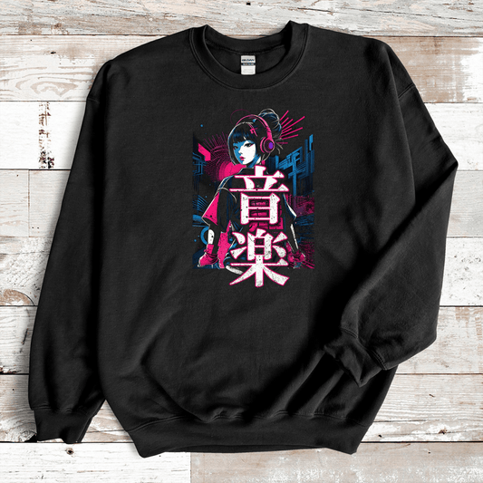 Black Music 音楽 Japanese Kanji Cyberpunk Sweatshirt - Kanji Soul