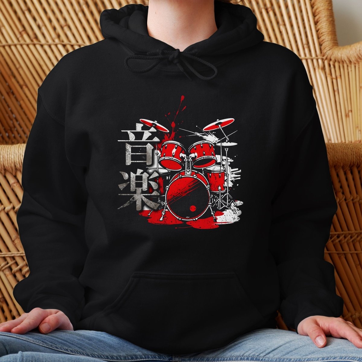 Black Music 音楽 Japanese Kanji Drummer Hoodie - Kanji Soul