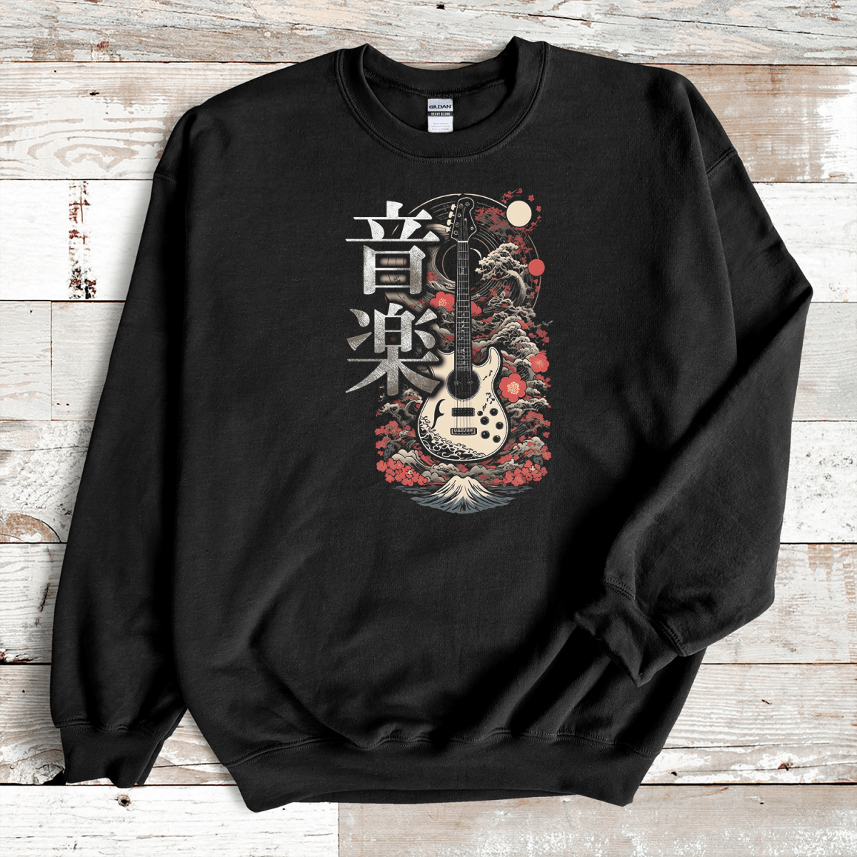 Black Music 音楽 Japanese Kanji Guitar Sweatshirt - Kanji Soul
