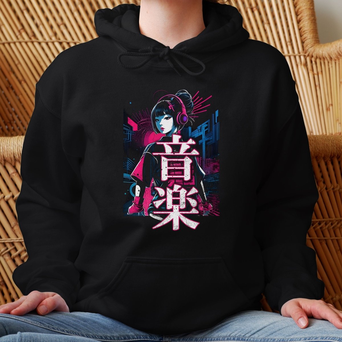 Black Music 音楽 Japanese Kanji Techno Hoodie - Kanji Soul